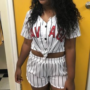 Striped “SAVAGE” outfit set